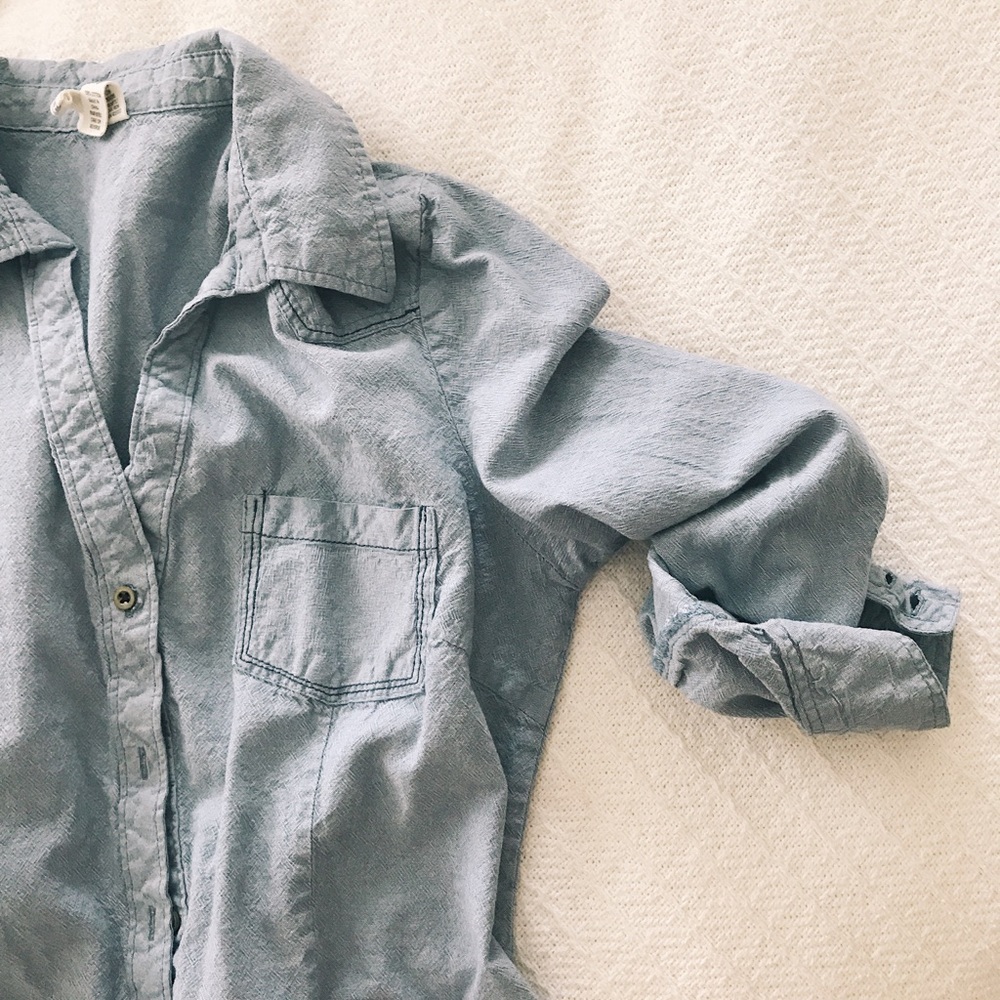 Classic Button Down Jean Denim Collar Pocket Shirt - Picture 1 of 4